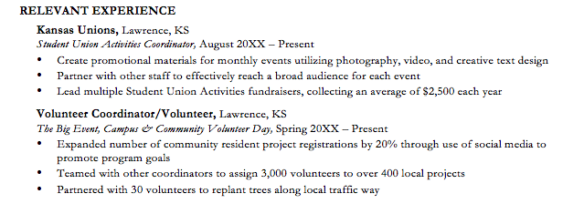 Sample resume with volunteering
